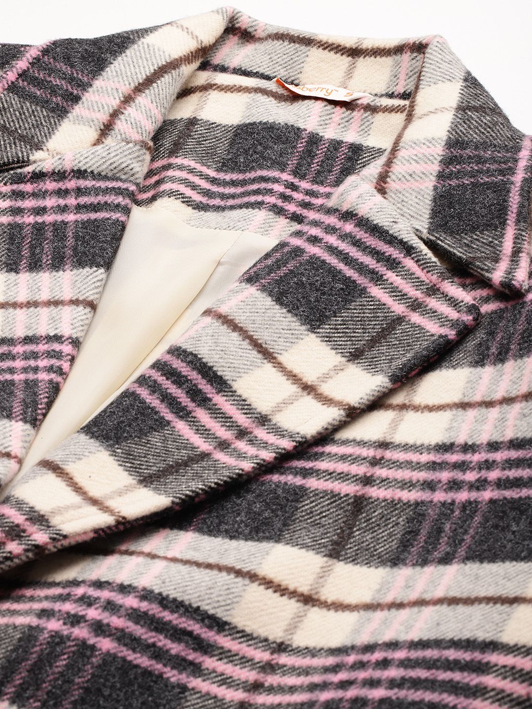 DressBerry Notched Lapel Checked Longline Overcoat