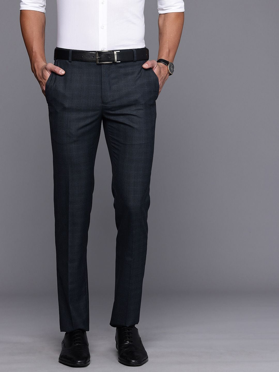 Raymond Men Checked Slim Fit Formal Trousers