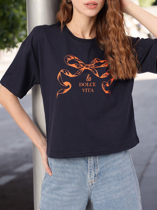 DressBerry Whimsical Grunge Graphic Typo Printed Boxy T-shirt