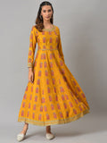 W Yellow Ethnic Motifs Printed Maxi Ethnic Dress