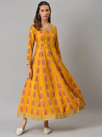 W Yellow Ethnic Motifs Printed Maxi Ethnic Dress