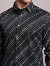 LOCOMOTIVE Luxe Slim Fit Striped Satin Party Shirt