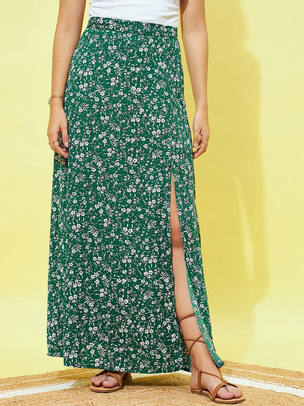 Skirt Maxi A-Line Berrylush Bercetak Sisi Celah