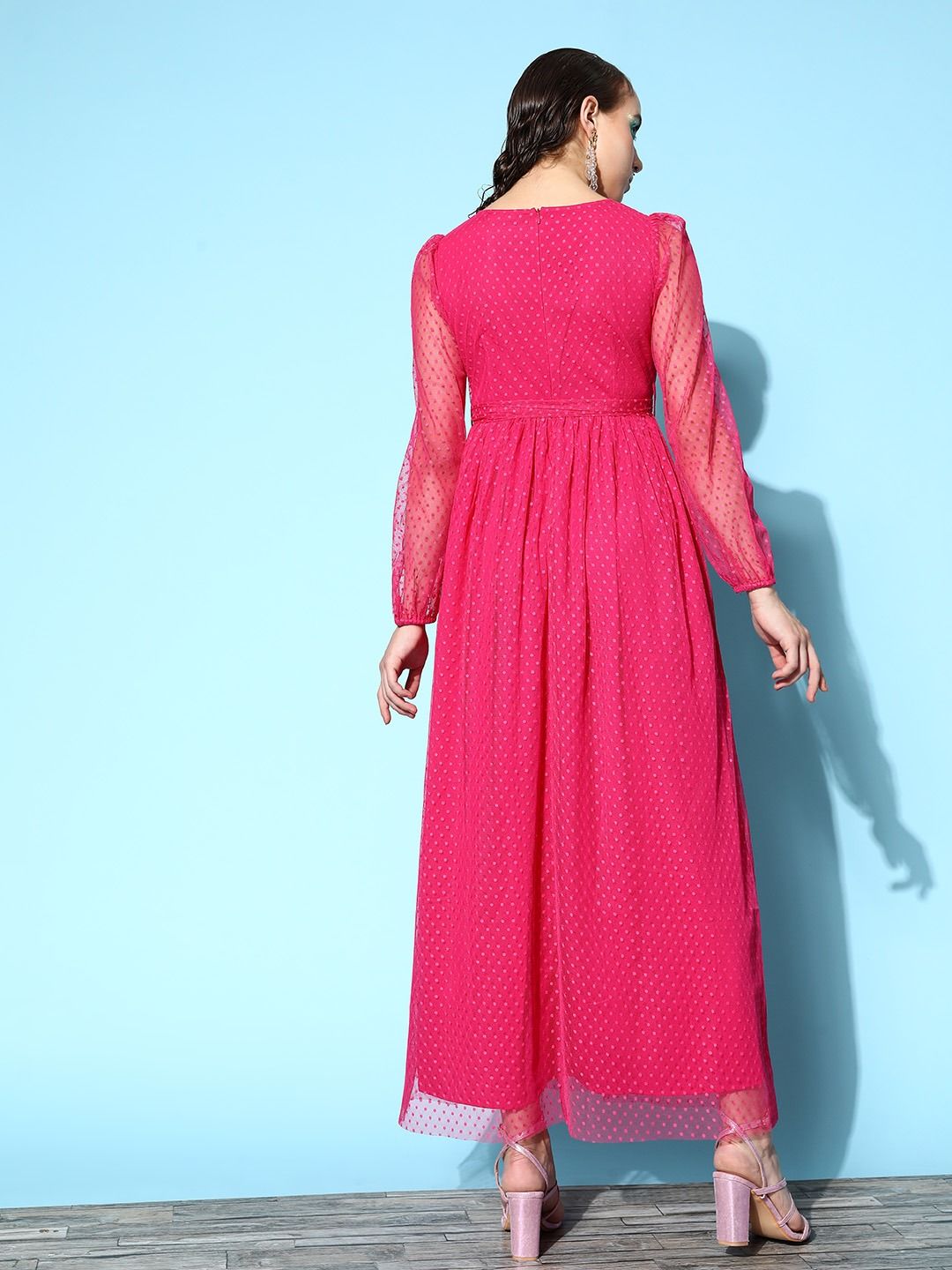 Berrylush Women Pink Solid Belted Details Dress