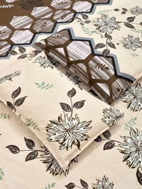 KLOTTHE Beige Floral 300 TC Cadar Katil King dengan 2 Sarung Bantal