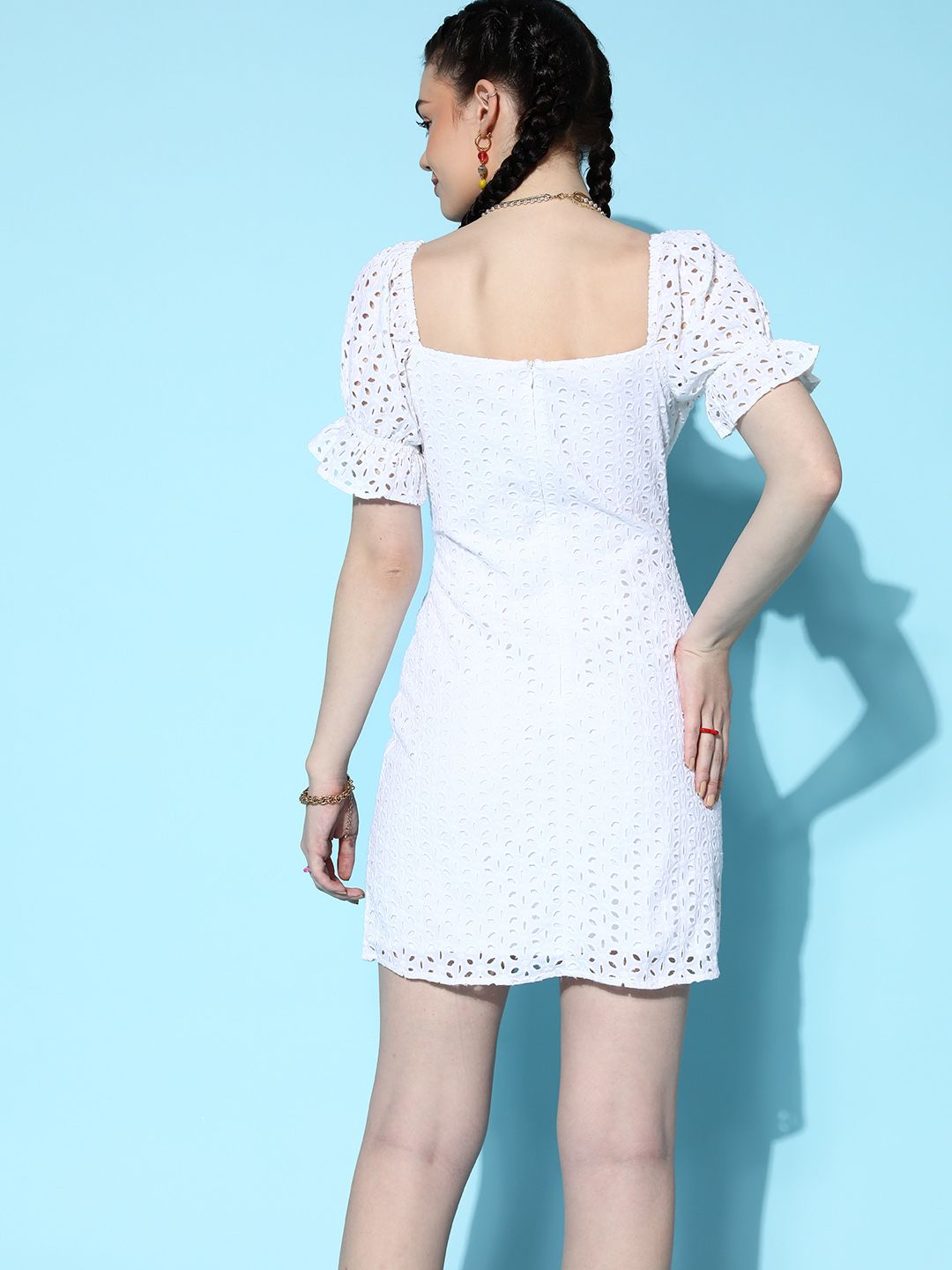 Berrylush Women  White Self-Design Craftcore Dress