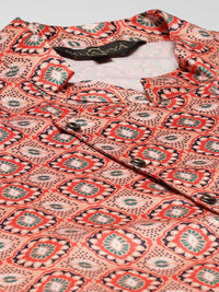 SOJANYA Men Pink & Maroon Ethnic Motifs Print Kurta & Churidar with Tailored Jacket