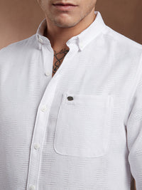 Campus Sutra Open-Weave Self Design Comfort Regular Fit Casual Shirt