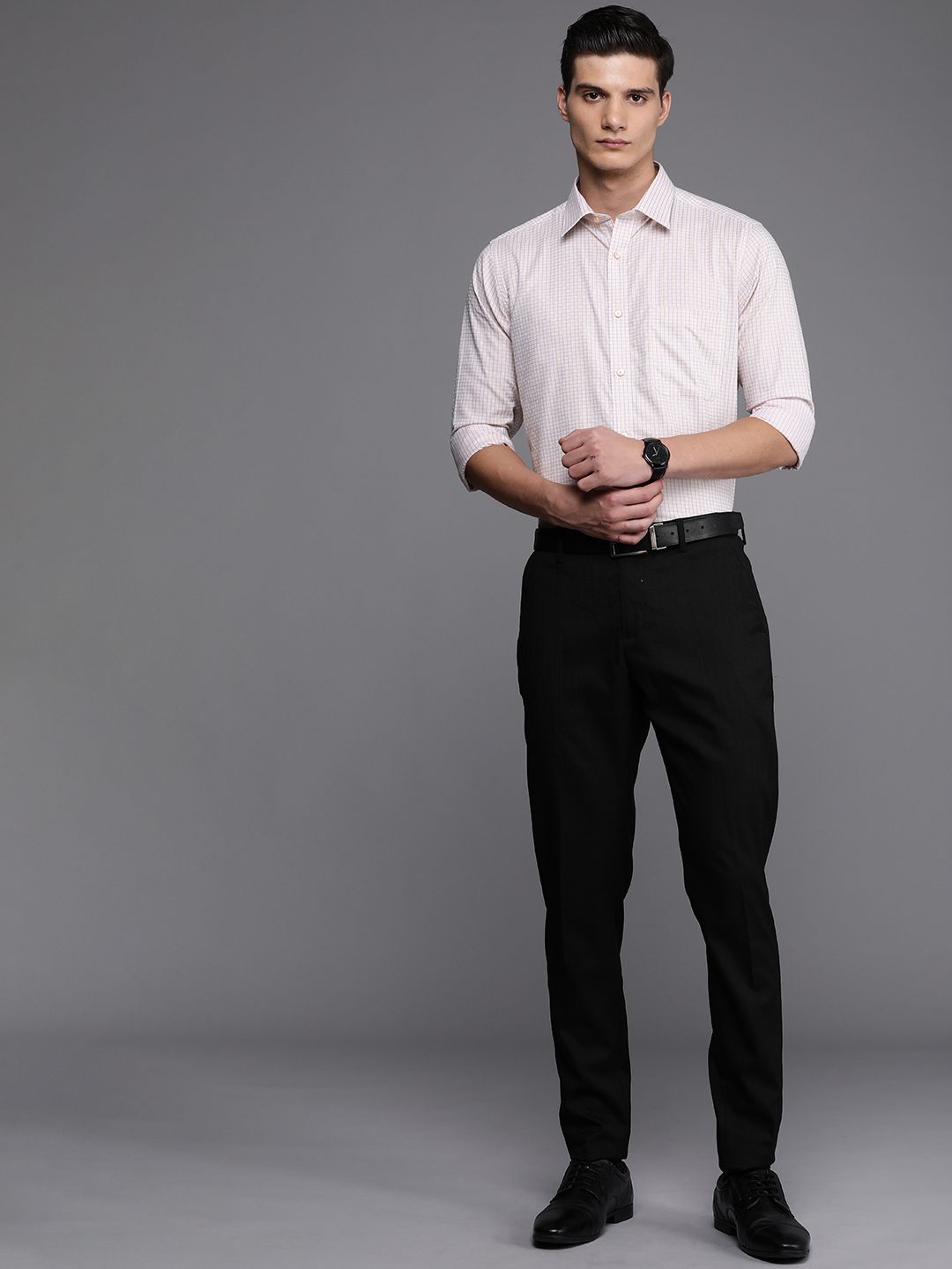 Raymond Slim Fit Grid Tattersall Checked Pure Cotton Formal Shirt