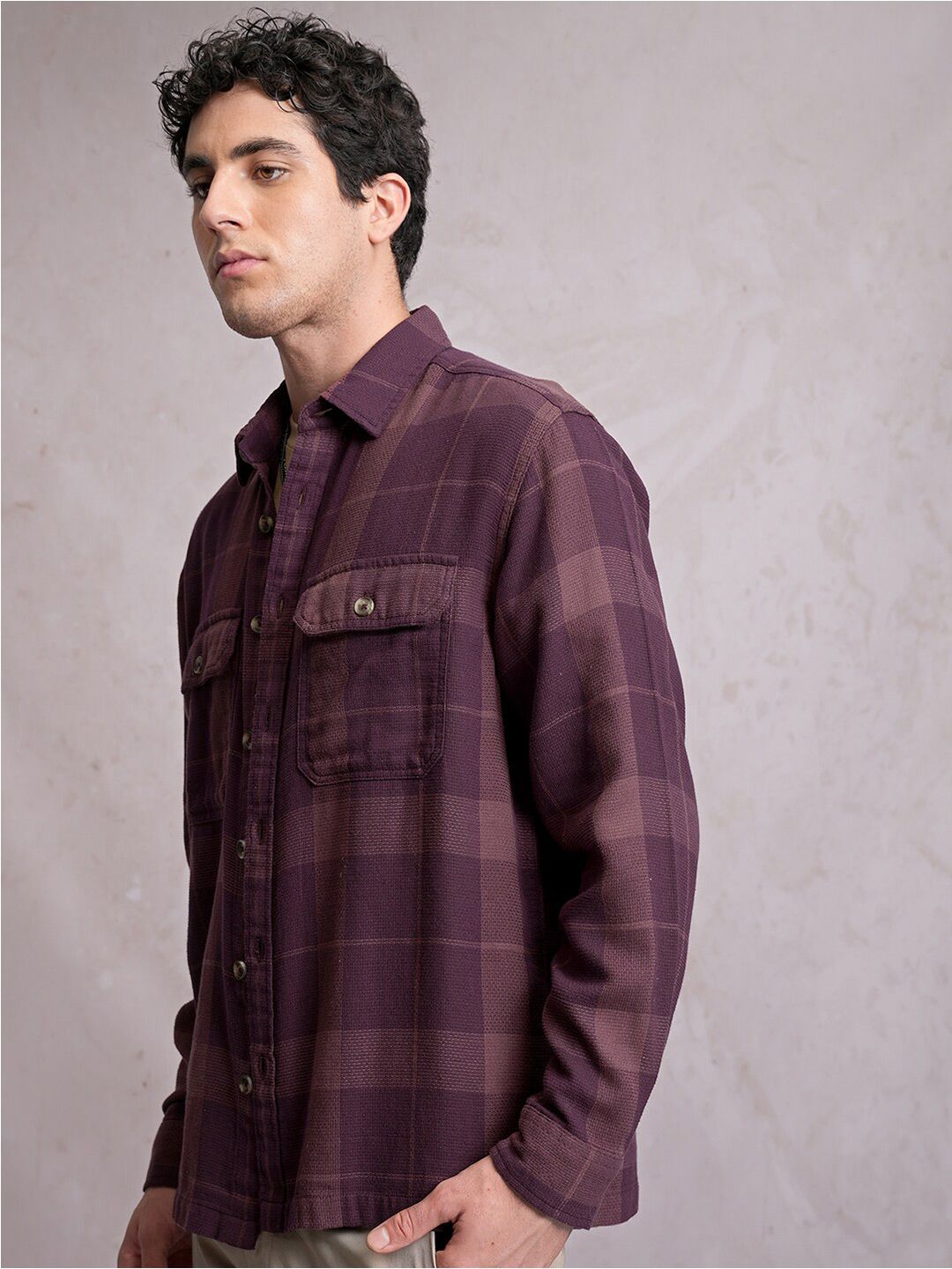 LOCOMOTIVE Dobby Textured Checked Utility Pocket Over Shirt