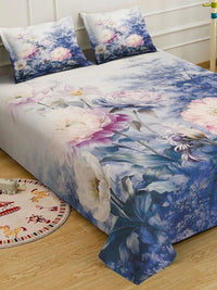 Moda Rapido X KLOTTHE Blue & White Floral 400 TC King Bedsheet with 2 Pillow Covers