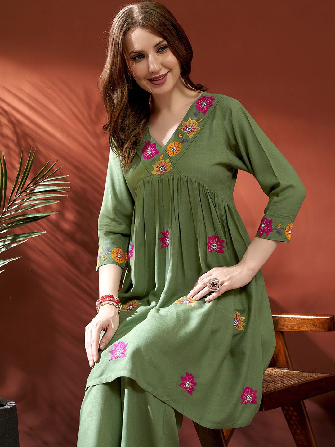 Anouk Embroidered Tunic With Palazzos Co-Ords