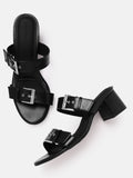 Lino Perros Women Double Strap Block Heels with Buckle Detail