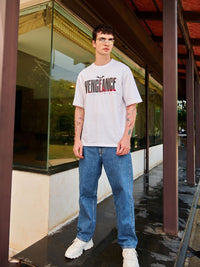 Bewakoof Men White Typography Printed Oversized T-shirt