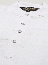 SOJANYA Men White Chikankari Pure Cotton Kurta with Churidar & Nehru Jacket