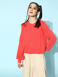 STREET 9 Women Coral Orange Acrylic Pullover