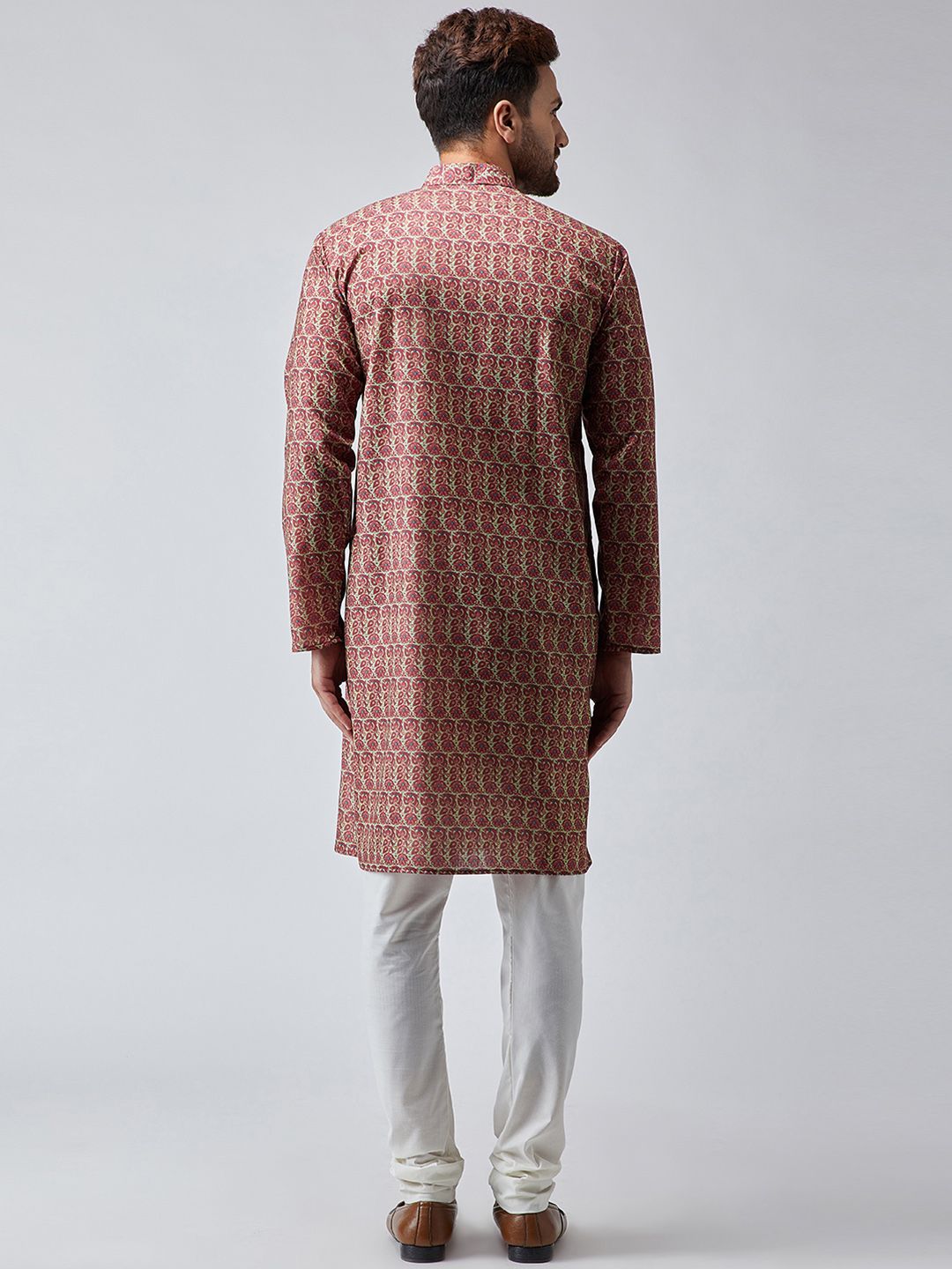 SOJANYA Men Maroon Printed Straight Kurta