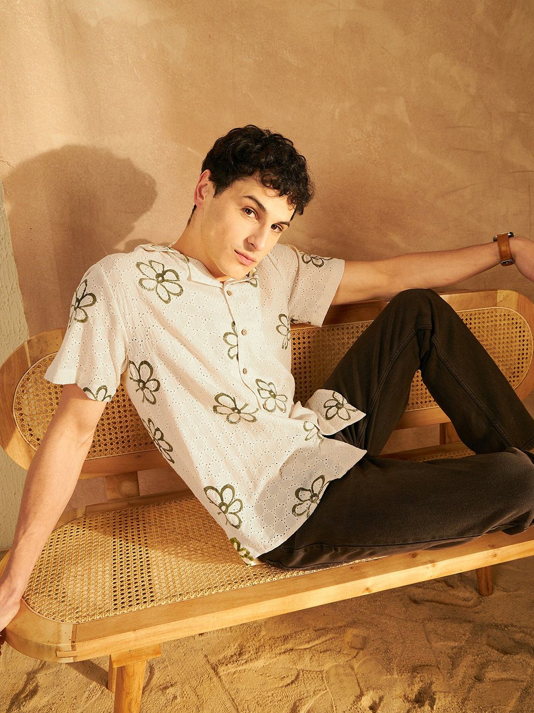 DENNISON Smart Floral Printed Schiffi Casual Oversized Cotton Shirt