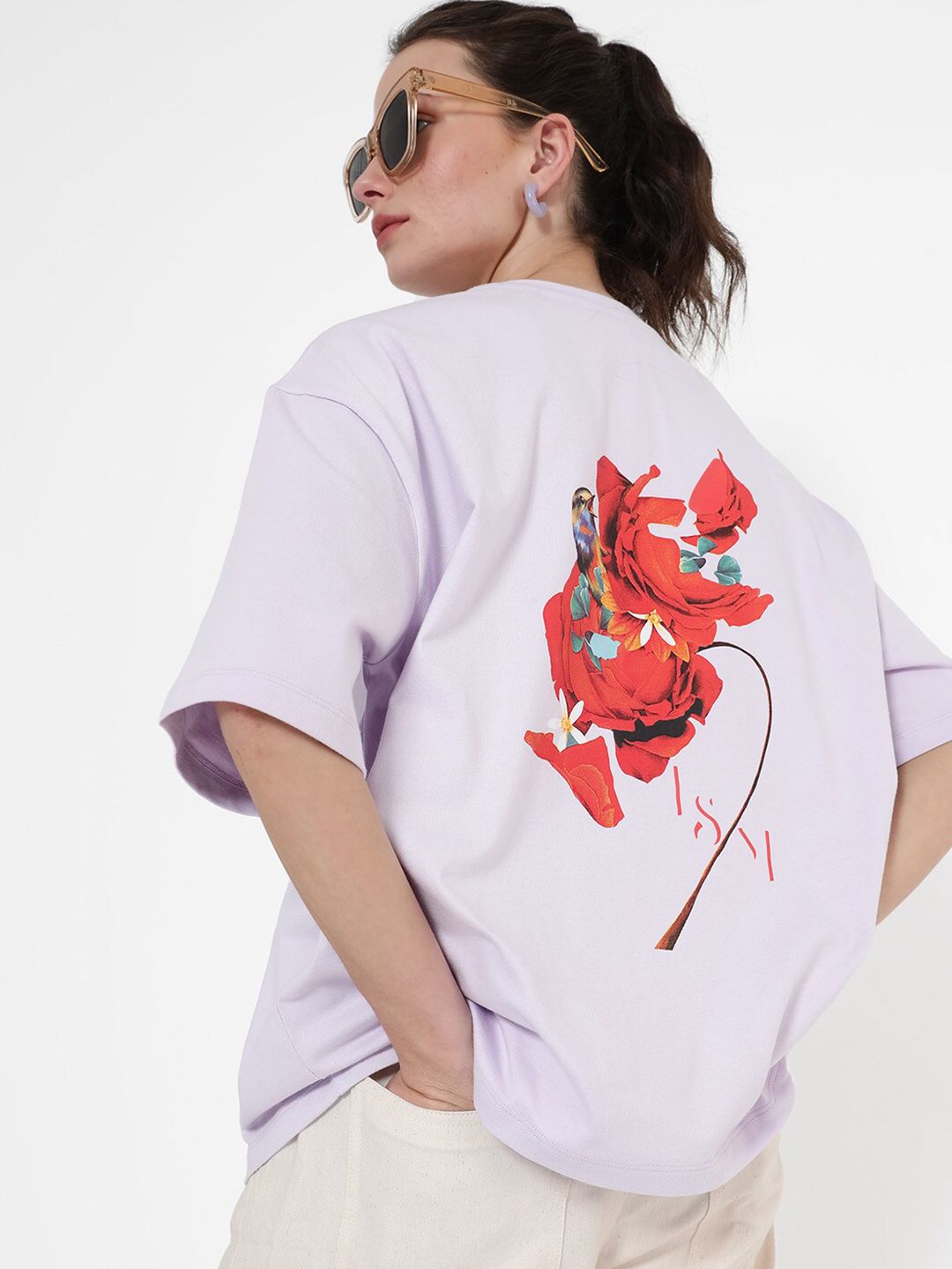 Rareism grafik dicetak bulat leher bahu T Shirt