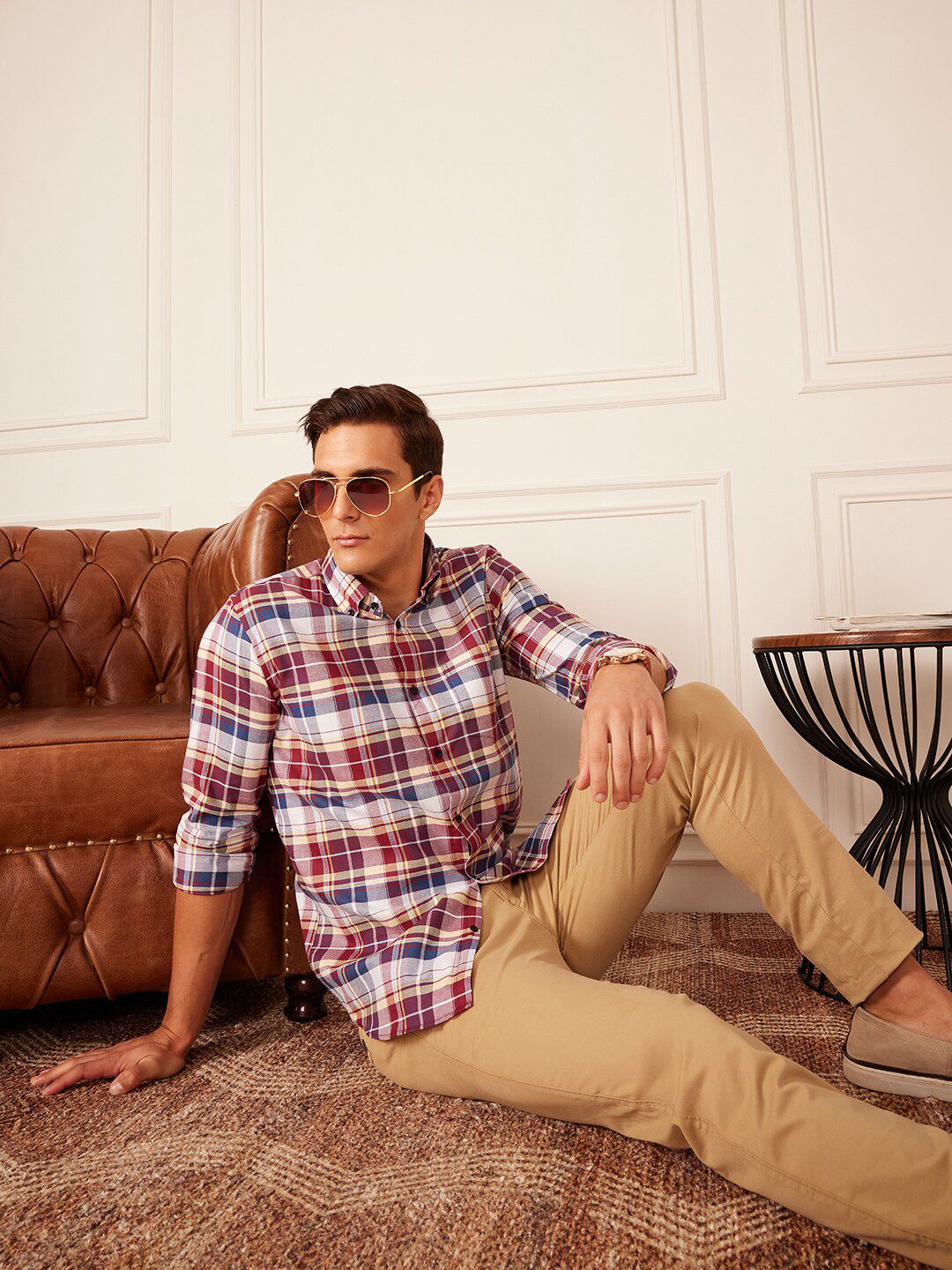 Dennison Smart Tartan memeriksa baju kasual kolar
