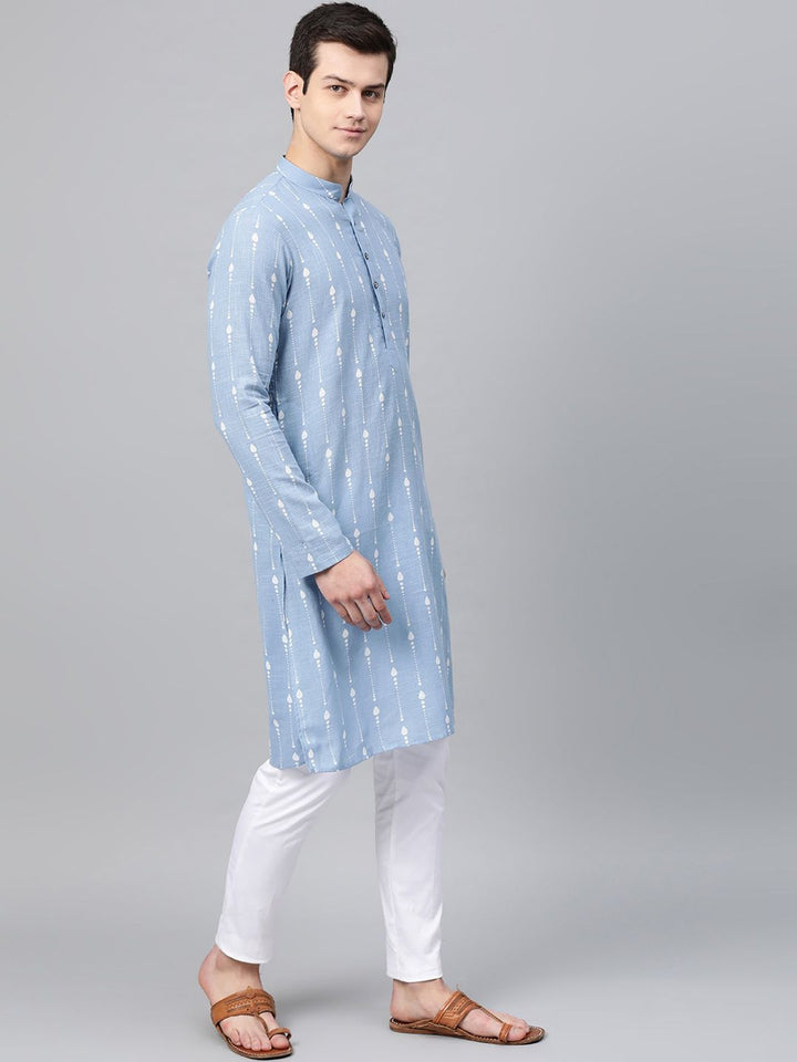 See Designs Men Blue & White Printed Kurta with Pyjamas