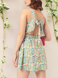 DressBerry Flirty Fusion Printed Tie-Up Back A-Line Mini Dress