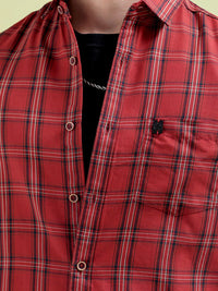 The Indian Garage Co Men Rust Tartan Checked Casual Shirt