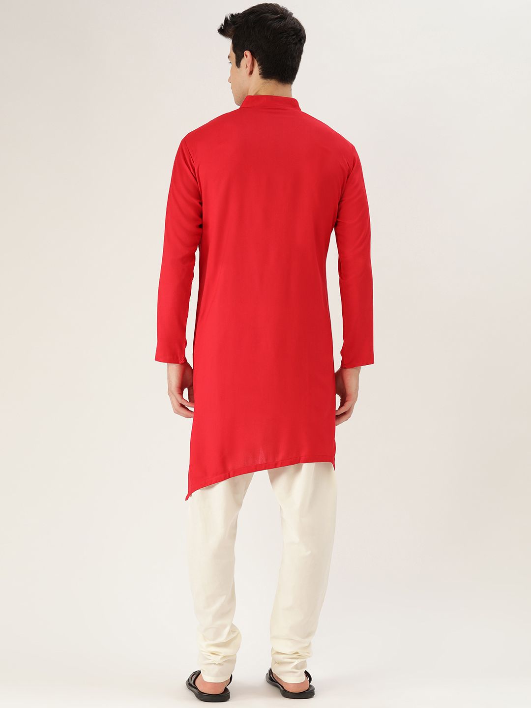 SOJANYA Men Red Solid Straight Asymmetric Kurta