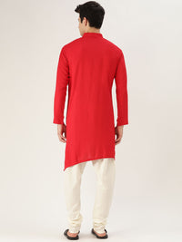SOJANYA Men Red Solid Straight Asymmetric Kurta