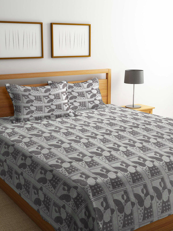 KLOTTHE Woven Design 349 TC Pure Cotton Double Bed Cover with 2 Pillow Covers