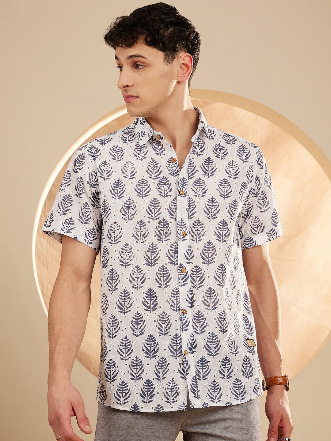 DENNISON Semi Sheer Block Printed Oversized Casual Shirt