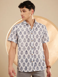 DENNISON Semi Sheer Block Printed Oversized Casual Shirt