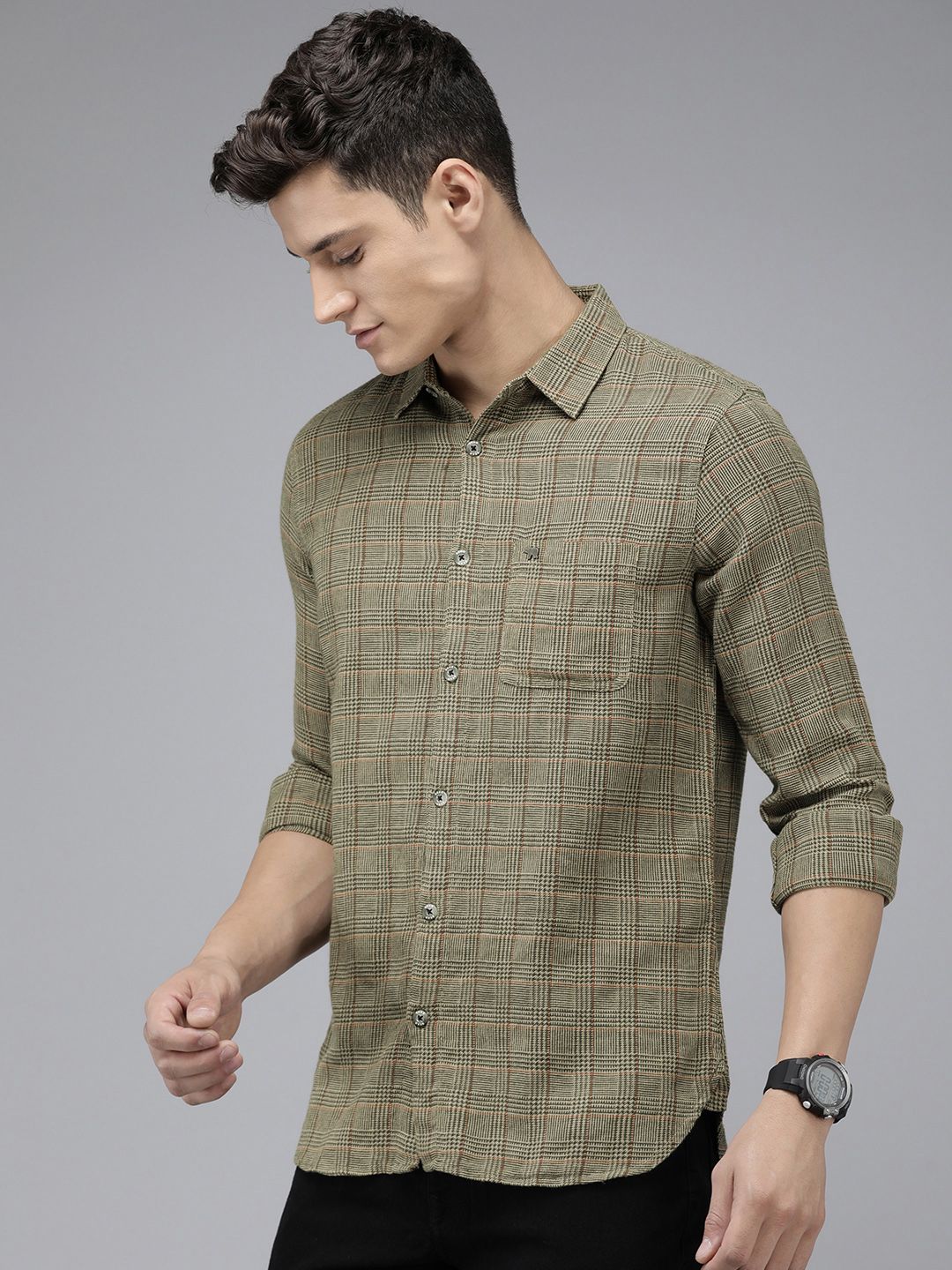 THE BEAR HOUSE Men Slim Fit Checked Pure Cotton Casual Shirt