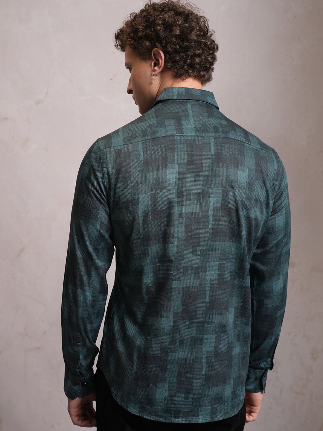 LOCOMOTIVE Luxe Slim Fit Geometric Printed Satin Party Shirt