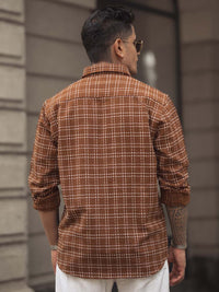 Powerlook Men Spread Collar Tartan Checked Casual Shirt