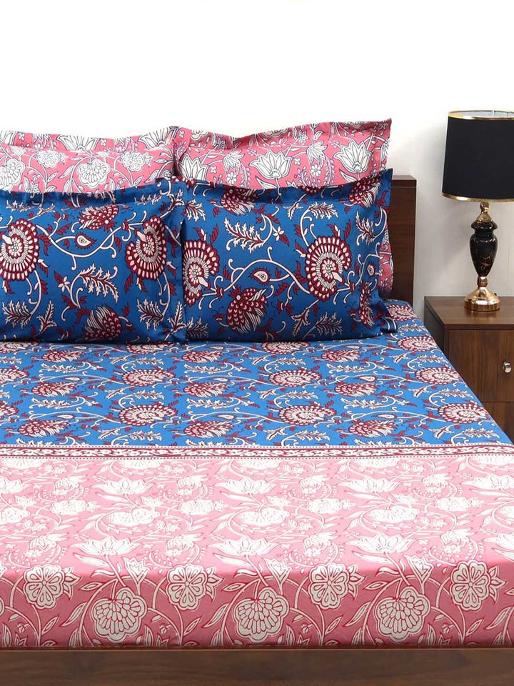 BOMBAY DYEING Peach Coloured Ethnic Printed Cotton 300 TC King Bedsheet & 4 Pillow Cover
