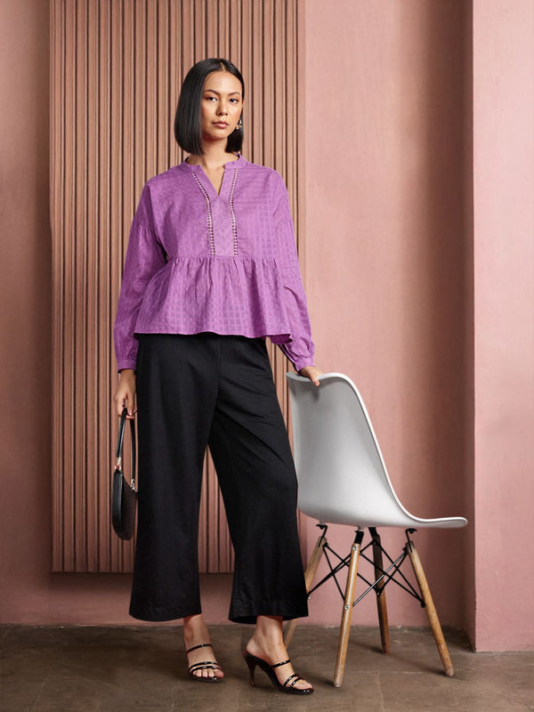 all about you Mandarin Collar Cotton Top