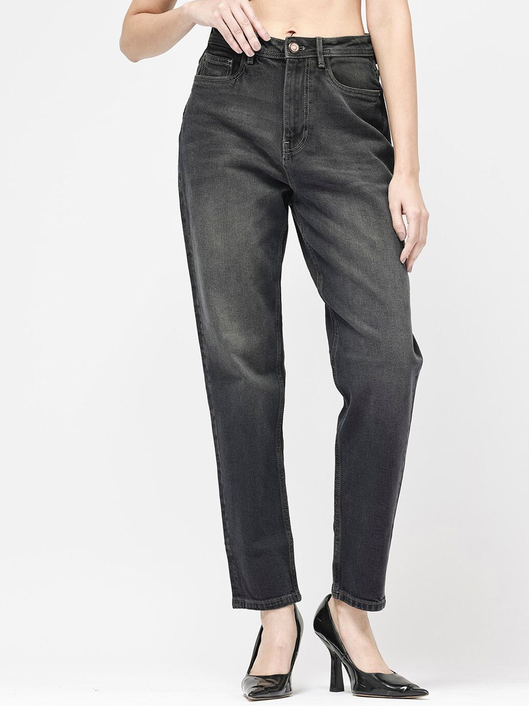 RAREISM Women Clean Look Mid-Rise Comfort Light Fade Cotton Jeans