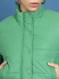 Tokyo Talkies Green Mock Collar Crop Padded Jacket