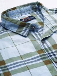 The Indian Garage Co Men Blue & Mustard Brown Checked Pure Cotton Casual Shirt