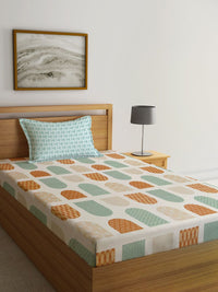 KLOTTHE Coklat Geometric Cotton 300 TC Single Cadar Halus dengan Sarung Bantal-87 x 59 inci