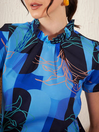 DENNISON Floral Printed High Neck Crepe Top