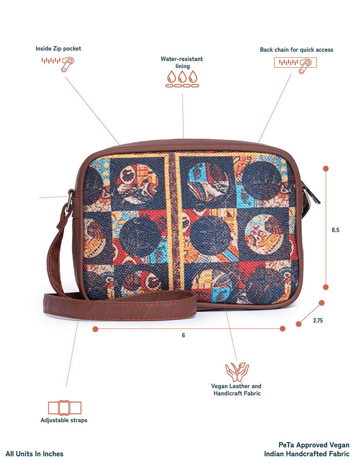 ZOUK Black & Orange African Art Woven Design Handcrafted Vegan Leather Sustainable Sling Bag