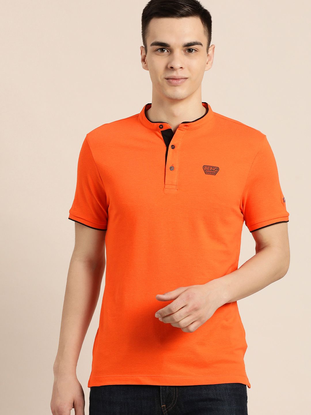 Being Human Men Red Polo Collar Pure Cotton T-shirt