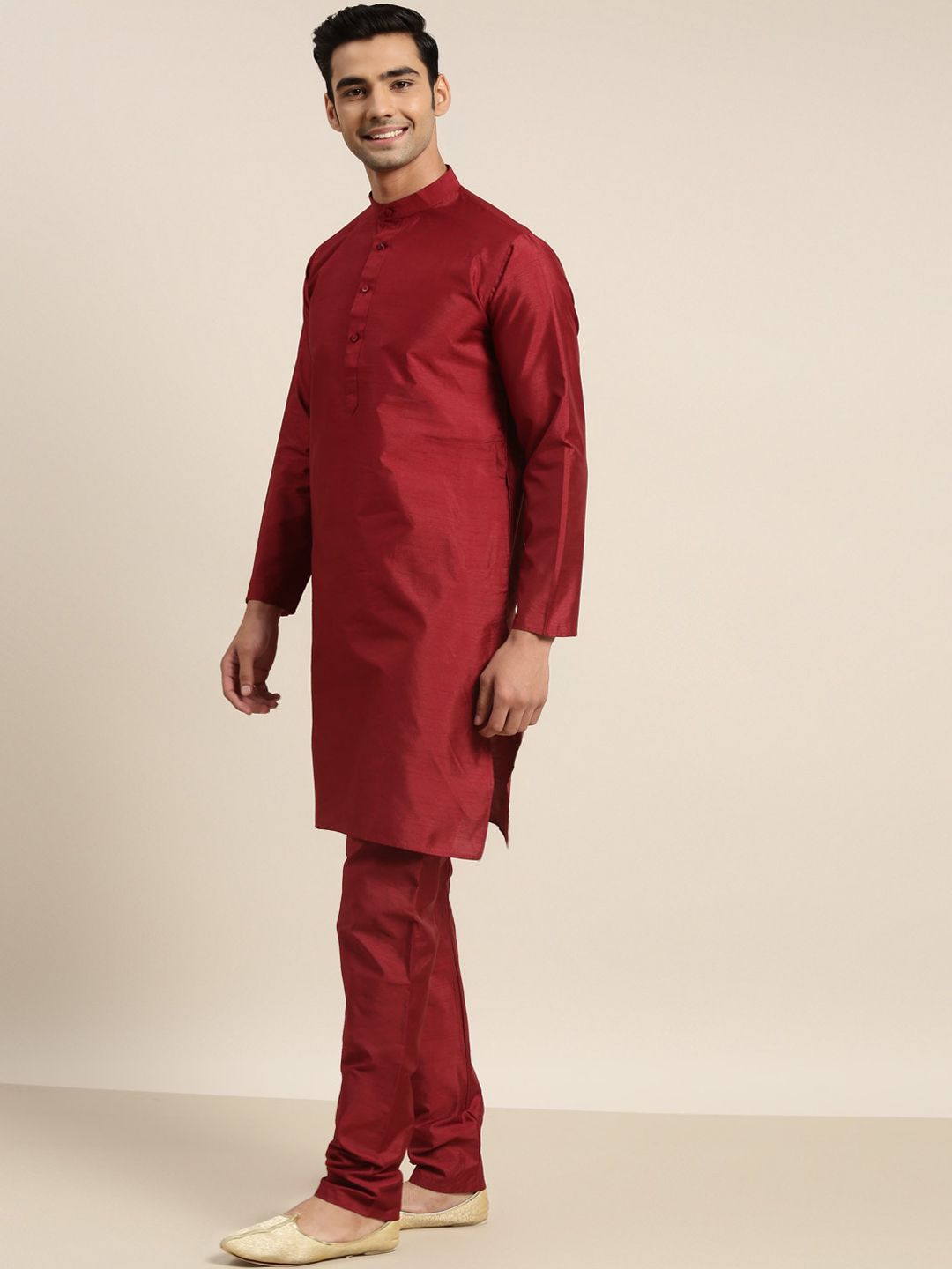 SOJANYA Mandarin Collar Straight Kurta with Pyjamas with Woven Design Nehru Jacket