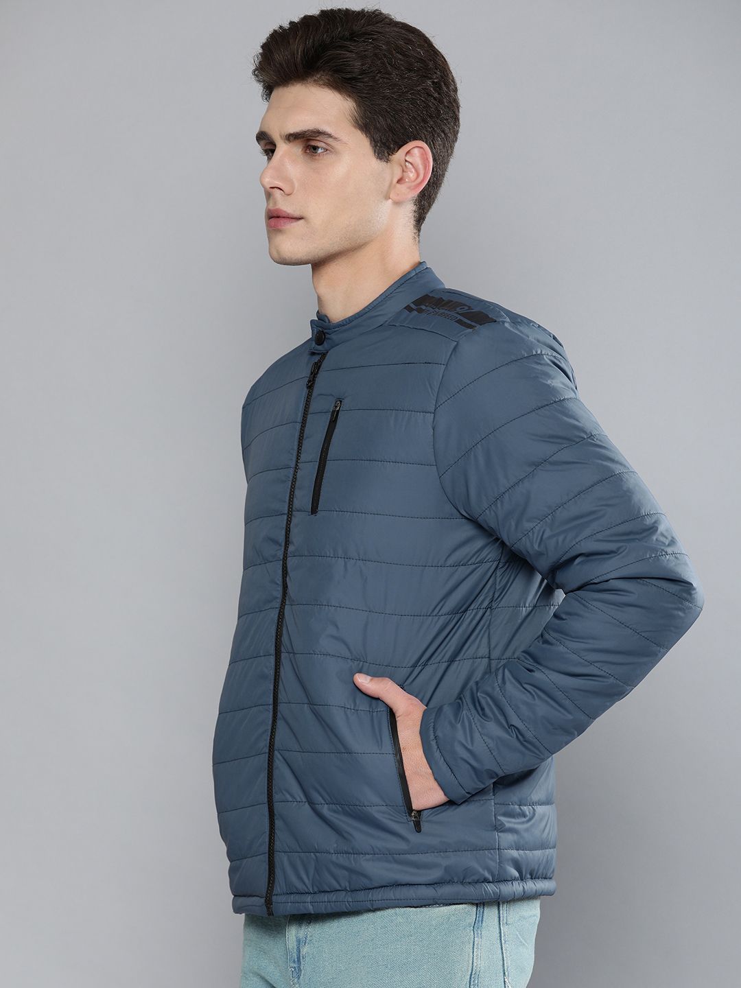 The Indian Garage Co Men Zip-Front Puffer Jacket with Zipper Pockets