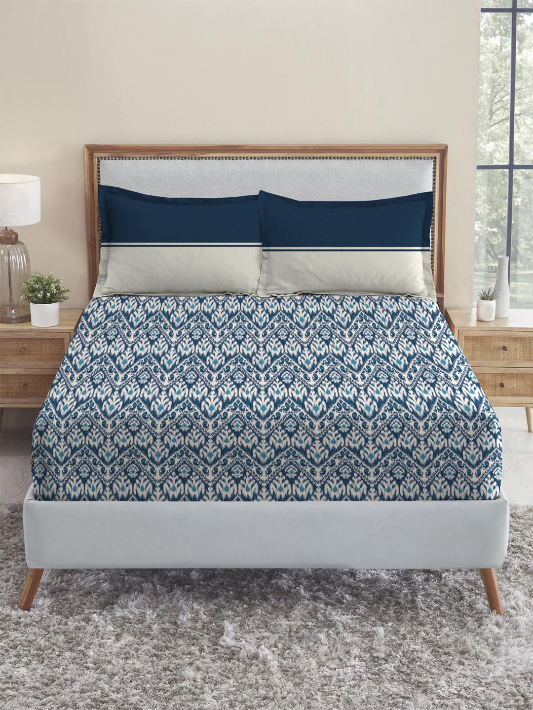 MYTRIDENT Audrey Urban Comfort Flat 144TC Queen Cotton 1 Bedsheet with 2 Pillow Covers