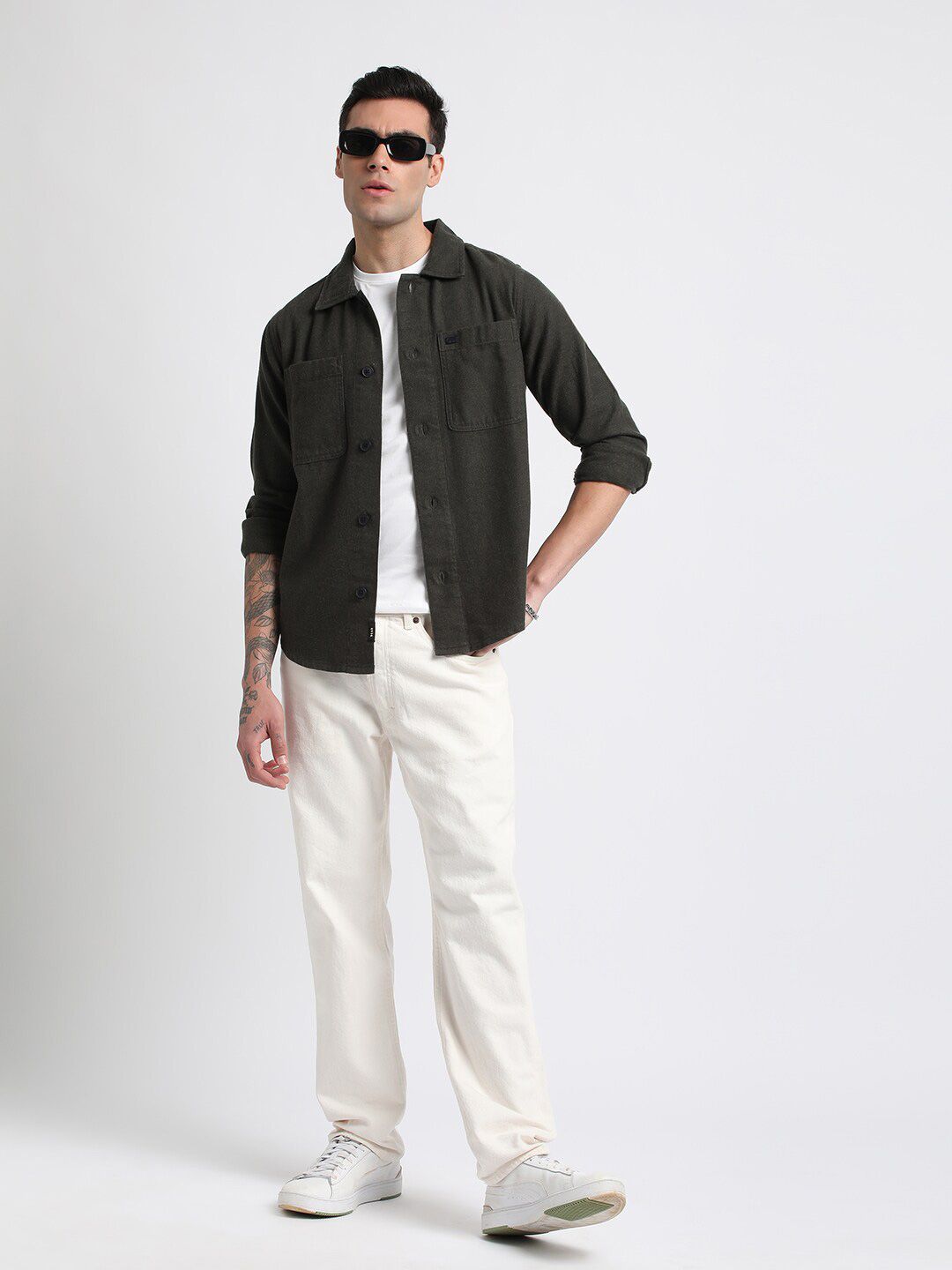 THE BEAR HOUSE Men Regular Fit Flannel Cotton Shacket