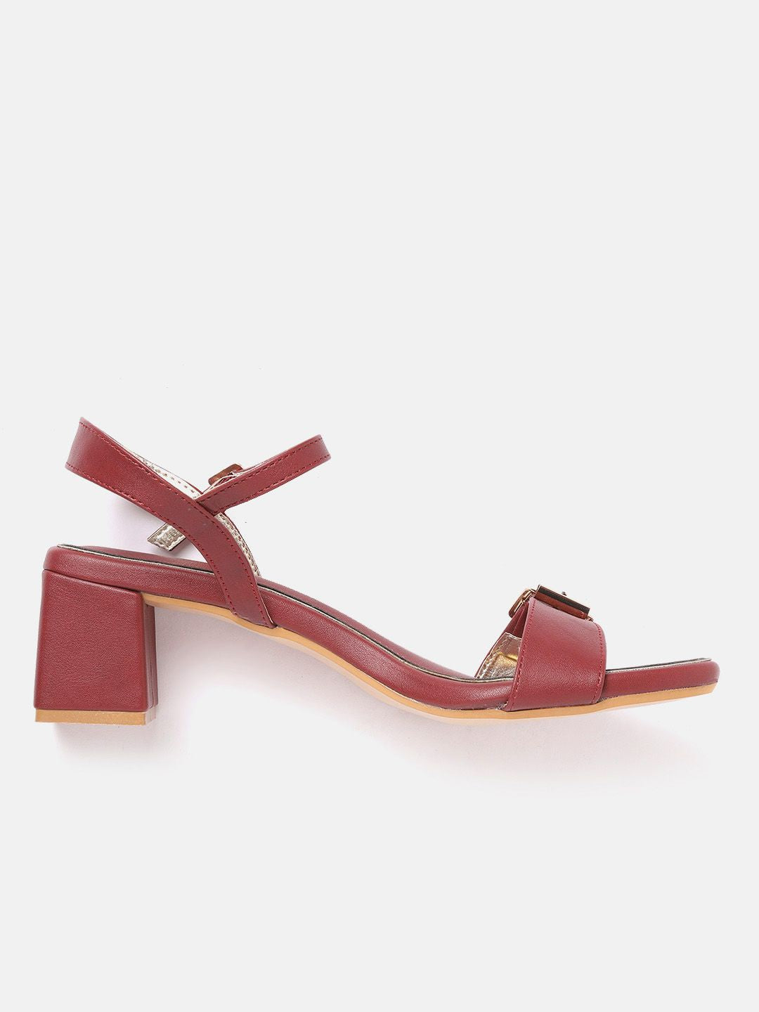 DressBerry Women Maroon Solid Block Heels with Buckle Detail