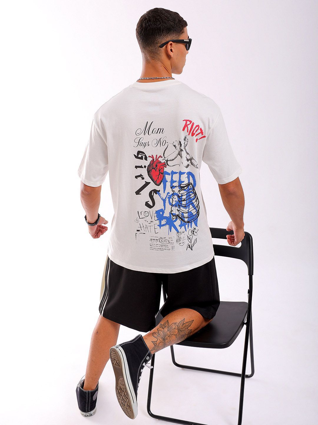The Indian Garage Co Men Pure Cotton Back Printed Boxy Oversized Round Neck T-shirt